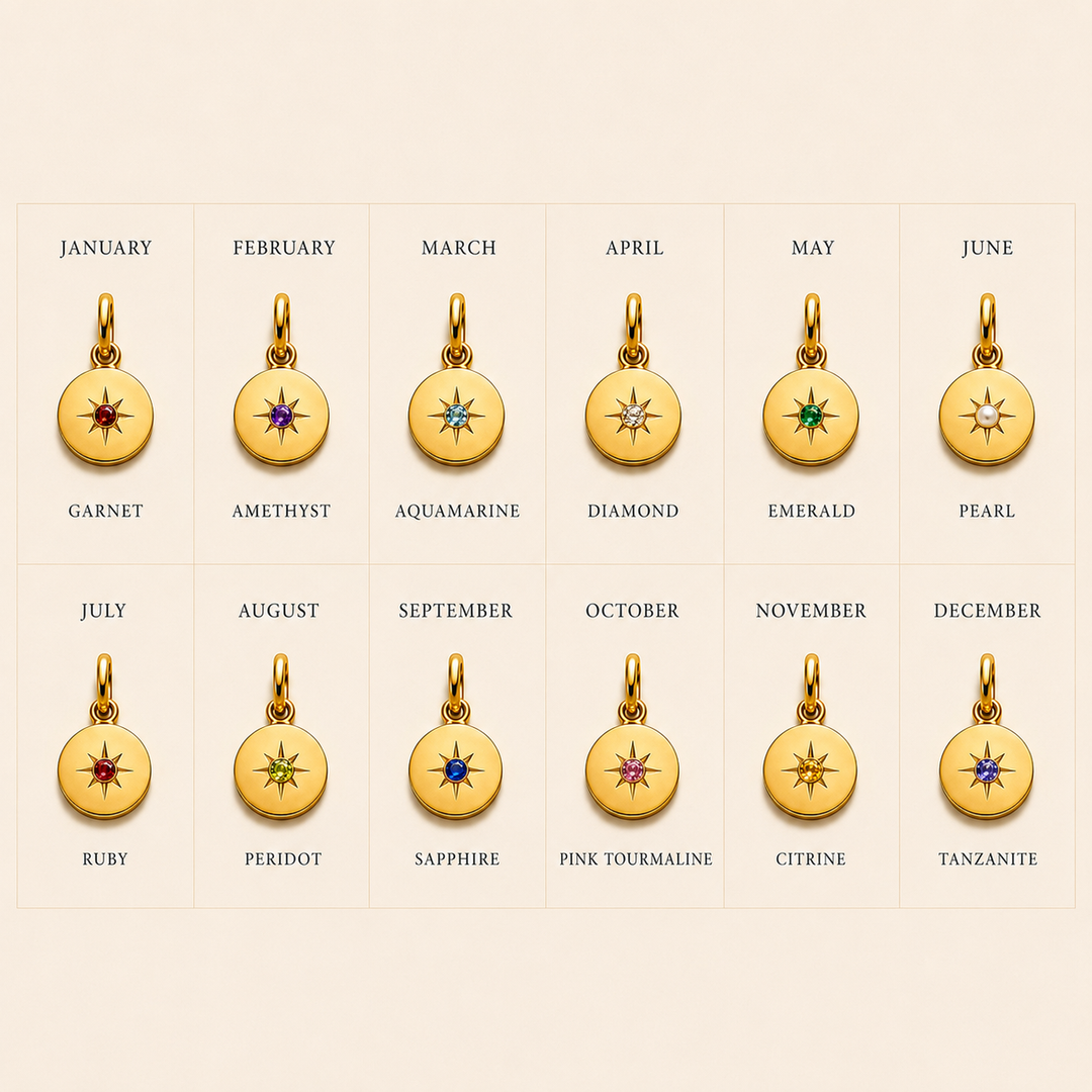 18K Yellow Gold Starburst Birthstone Pendent
