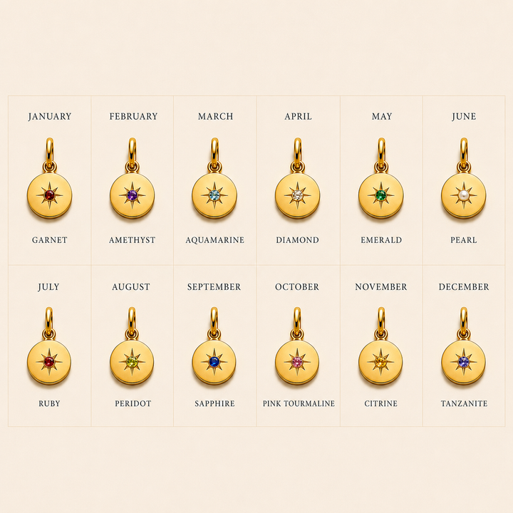 18K Yellow Gold Starburst Birthstone Pendent