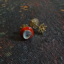 Load image into Gallery viewer, 18K Gold Polki Stud Earrings with Red Enamel
