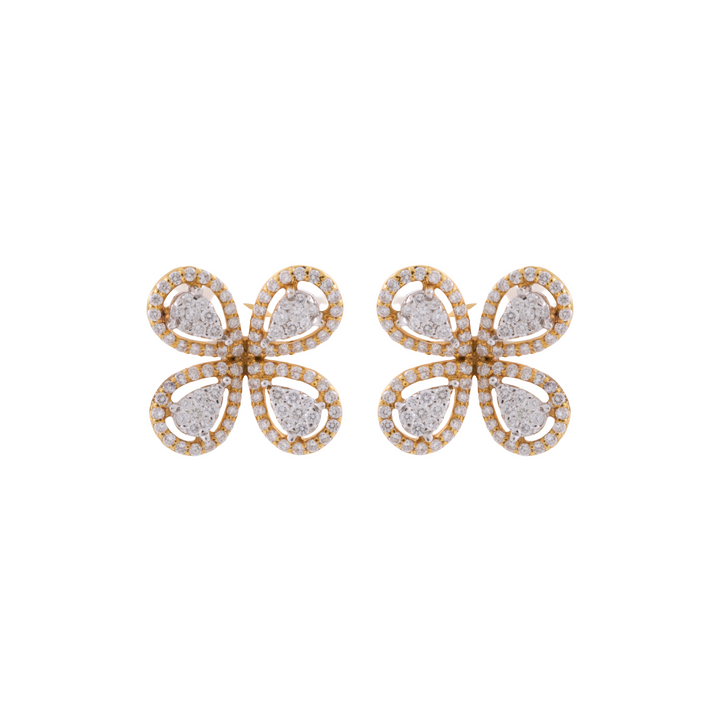 18K Yellow Gold and Diamond Pear Petal Earrings