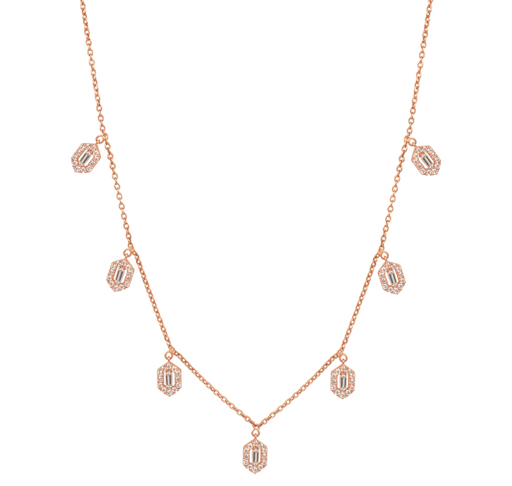 18K Gold and Diamond Hexagon Halo Chain Necklace