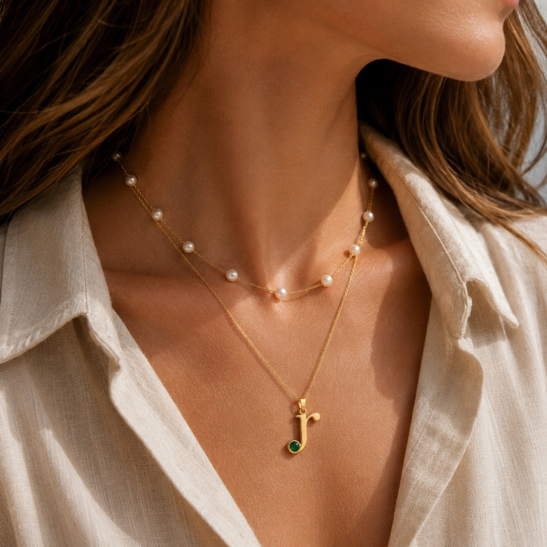 18K Yellow Gold Lower Case Initial Birthstone Pendant