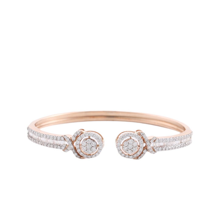 18K Rose Gold Halo Diamond Cuff Bangle