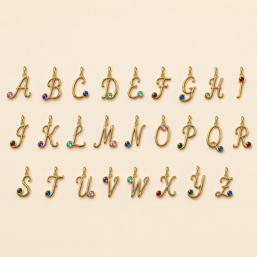 18K Yellow Gold Upper Case Initial Birthstone Pendant