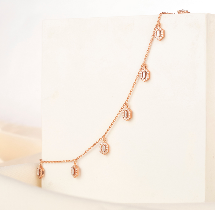 18K Gold and Diamond Hexagon Halo Chain Necklace