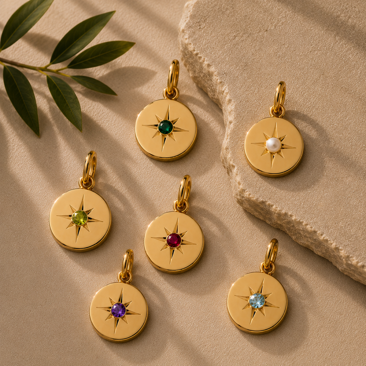 18K Yellow Gold Starburst Birthstone Pendent