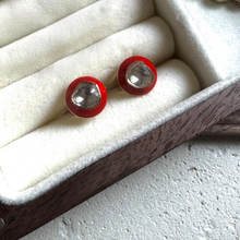 Load image into Gallery viewer, 18K Gold Polki Stud Earrings with Red Enamel
