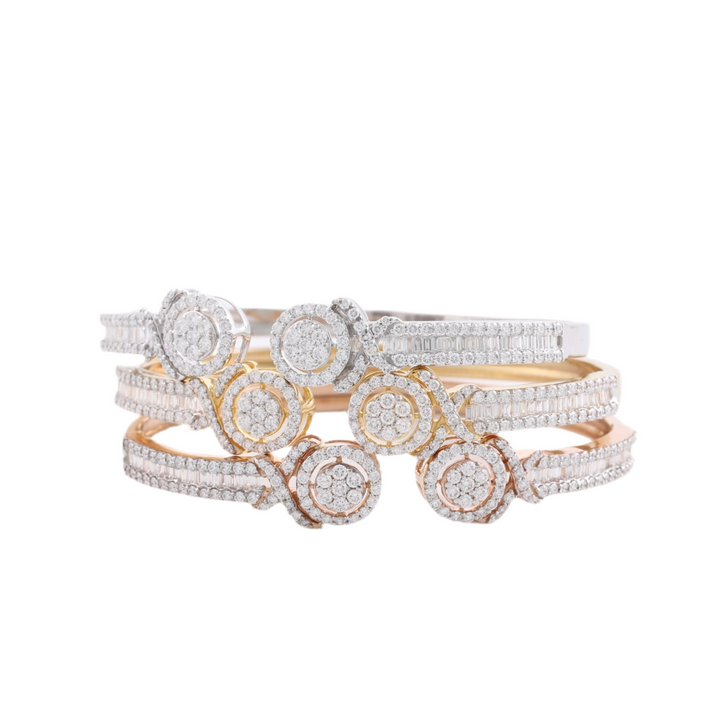 18K Rose Gold Halo Diamond Cuff Bangle