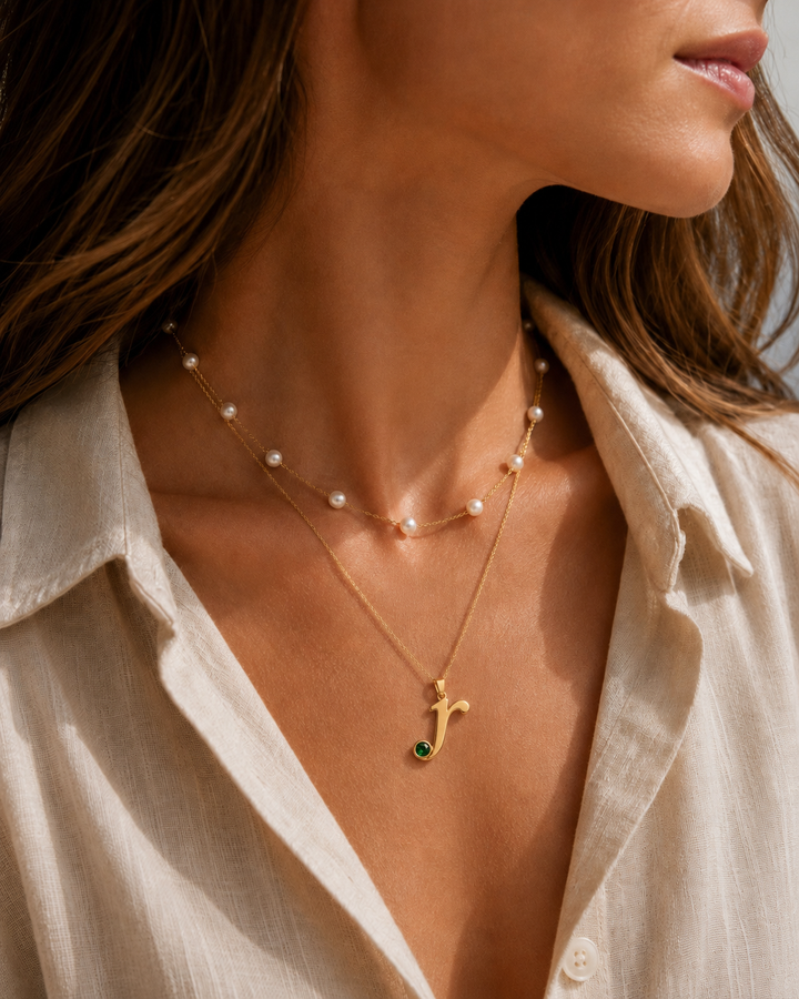18K Yellow Gold Lower Case Initial Birthstone Pendant