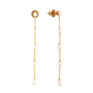 18K Yellow Gold and Pearl Chain Earrings