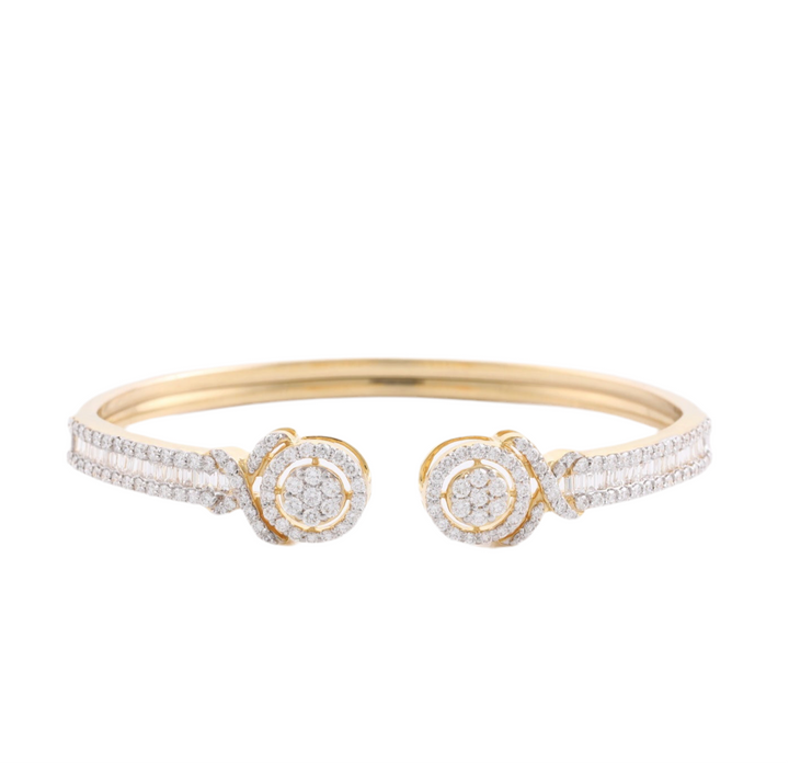 18K Yellow Gold Halo Diamond Cuff Bangle