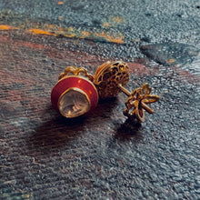 Load image into Gallery viewer, 18K Gold Polki Stud Earrings with Red Enamel
