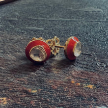 Load image into Gallery viewer, 18K Gold Polki Stud Earrings with Red Enamel
