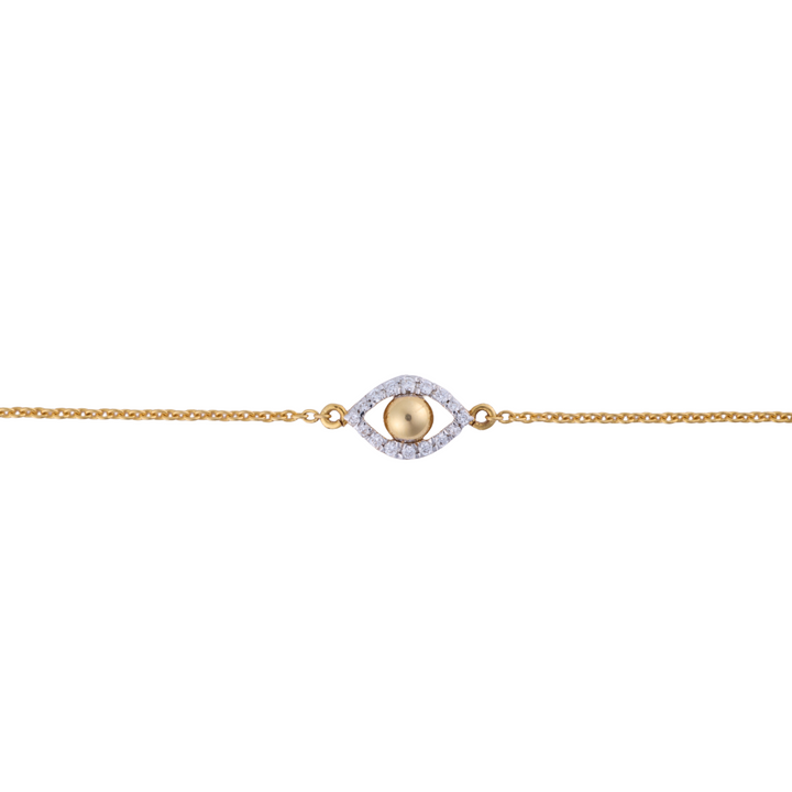 18K Yellow Gold Bead and Diamond Nazar Bracelet