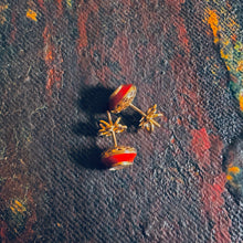 Load image into Gallery viewer, 18K Gold Polki Stud Earrings with Red Enamel
