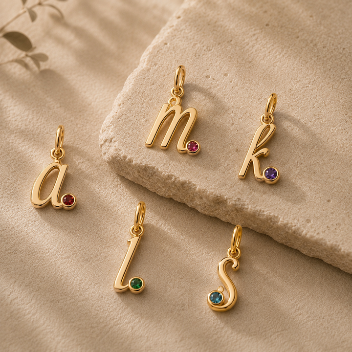 18K Yellow Gold Lower Case Initial Birthstone Pendant