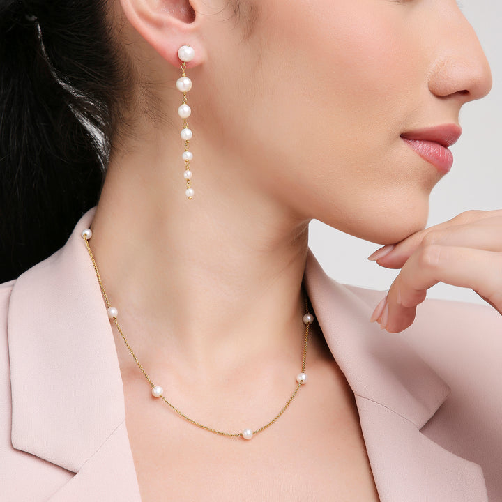 18K Yellow Gold and Pearl Chain Necklace