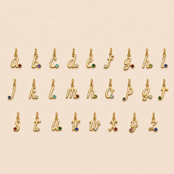 18K Yellow Gold Lower Case Initial Birthstone Pendant