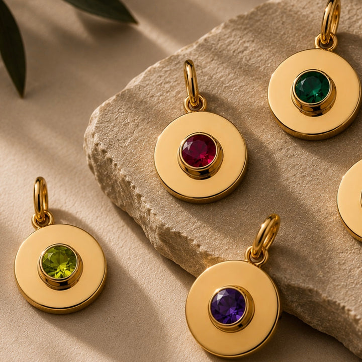 18K Yellow Gold Signet Birthstone Pendent