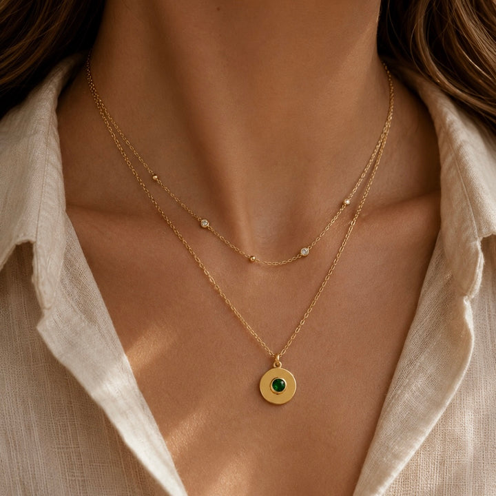 18K Yellow Gold Signet Birthstone Pendent