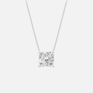 18K White Gold Cushion Solitaire Pendant