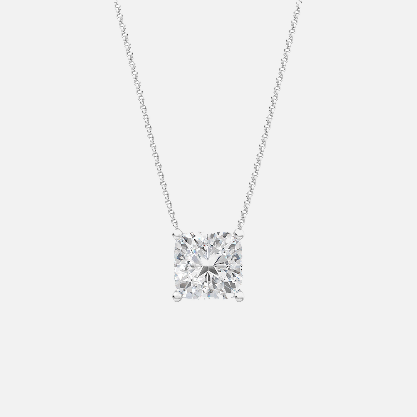 18K White Gold Cushion Solitaire Pendant