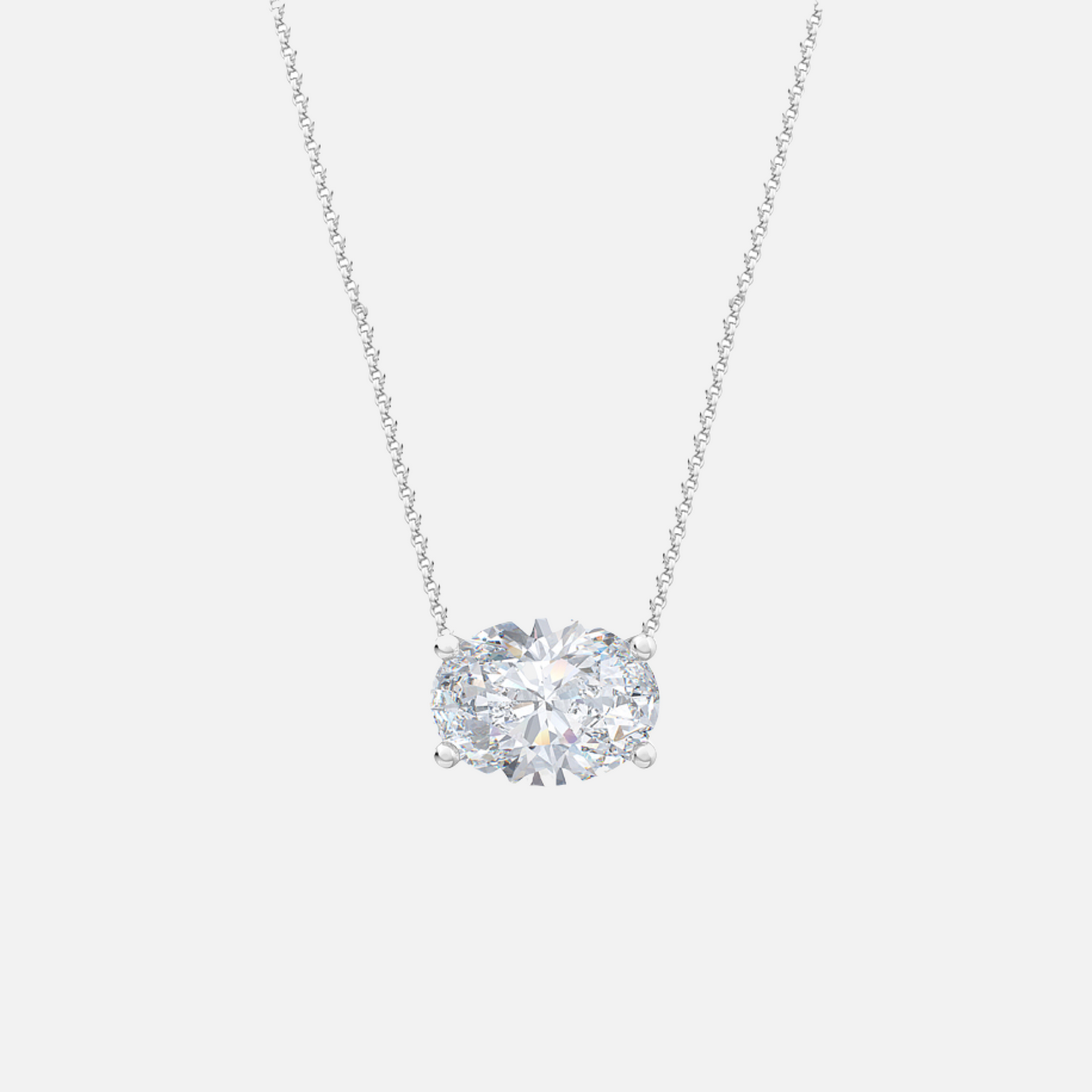 18K White Gold Oval Solitaire Pendant