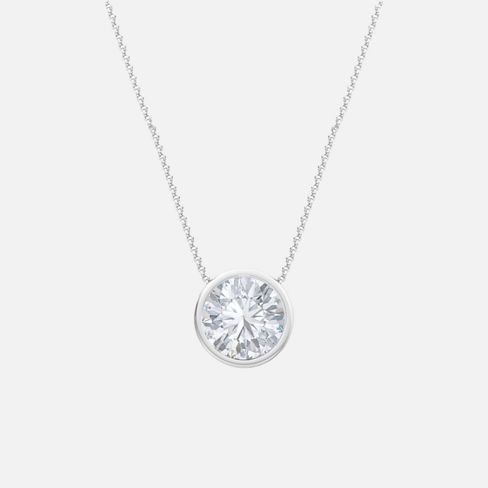 18K White Gold Bezel Round Solitaire Pendant